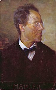 Ansichtkaart met een portret van Gustav Mahler (1860-1911) ca 1910 (kleurenlitho)