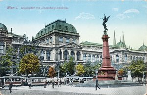 Ansichtkaart met de Universiteit van Wenen en het Liebenberg Monument, c.1915