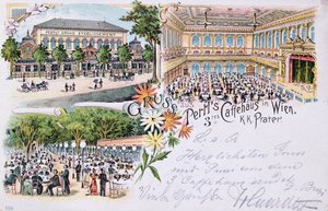 Ansichtkaart van Pertls koffiehuis in de Prater, Wenen, 1901