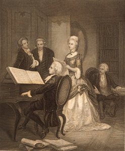Wolfgang Amadeus Mozart begeleidt Caterina Maddalena Giuseppa (gravure)