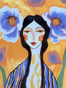 Boho-vrouw met blauwe bloemen door Avanesova Elena