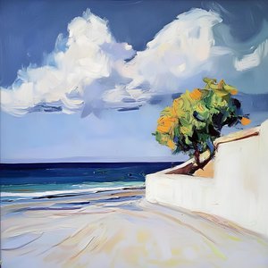 Uitzicht op het strand vanaf de sinaasappelboom door Avanesova Elena