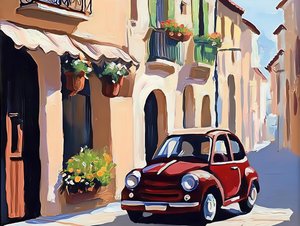 Red Car European Street