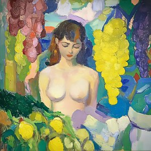 Rustige vrouw met fruit