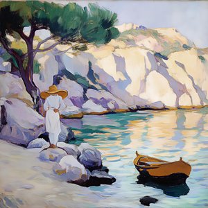 Vrouw aan de zonnige kust door Avanesova Elena