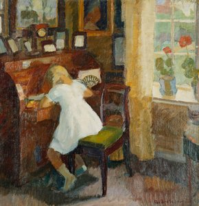 Een Meisje aan een Schrijftafel door Axel Bredsdorff