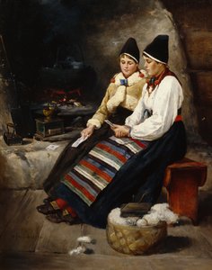 Twee meisjes lezen een brief door Axel Hjalmar Ender
