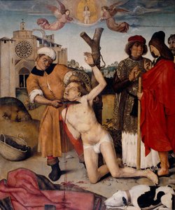 Het martelaarschap van Sint Cucuphas, schilderij van Aine Bru door Ayne (Hans) (active 1502 1507) Bru