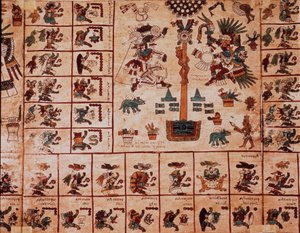 Voorstelling van Azteekse goden en kalenderdozen (pagina uit Codex Borbonicus)