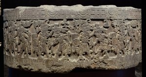 De Steen van Tizoc (ca.1481-86) of Temalacatl, 1325-1521 door Aztec