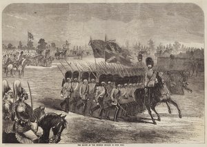 De parade van de Krimoorlogbrigade in Hyde Park door B. Clayton