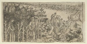 Dante verdwaald in het bos: ontsnappen en Virgil ontmoeten, Canto I door Baccio Baldini