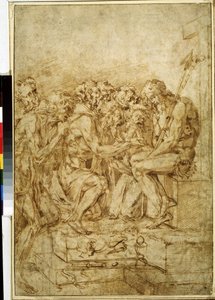 Christus met symbolen van de Passie omringd door zeven figuren, tekening met bruine inkt van Baccio Bandinelli (1493-1560) 16e eeuw, Museum Poesjkin, Moskou door Baccio Bandinelli