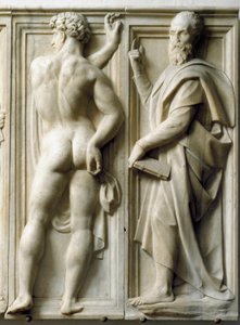 Profeet en Ignudo Laag marmeren reliëf door Baccio Bandinelli (1493-1560)