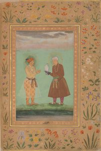 Jahangir en zijn vader, Akbar, Folio uit het Shah Jahan Album, verso: ca. 1630 door Balchand