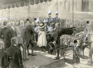 Koning Edward VII en Koningin Alexandra - Stand van de London County Council op Trafalgar Square, 24 oktober 1902 door Balliol (after) Salmon