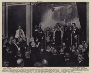 De opening van de Noorse Storthing, Prins Gustav Adolf legt de eed van trouw af door Balliol (after) Salmon