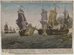 Combat Memorable entre le Pearson et Paul Jones..., ca. 1780 door Balthasar Friedrich Leizelt