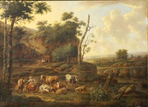 Landschap met figuren en dieren.