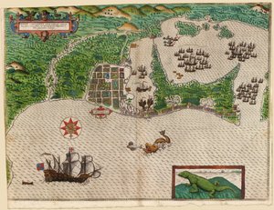 Cartegena, uit Drakes West-Indische reis 1585 - 86, gepubliceerd 1589 door Baptista Boazio