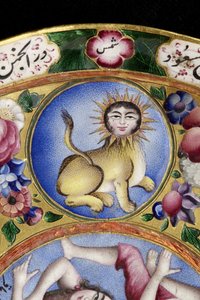 Gedekte kom, schotel en lepel met astrologische decoratie, begin 19e eeuw door Baqir