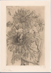 Drie zonnebloemen in een vaas