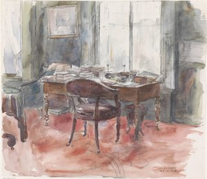 Het bureau in de studeerkamer van meneer S. van Houten, in het huis aan de Riouwstraat 6, te Den Haag door Barbara Elisabeth van Houten