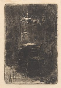 Interieur met spiegel en tafel met opengeslagen boek door Barbara Elisabeth van Houten
