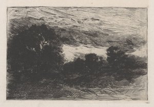 Landschap met bomen en stormachtige lucht door Barbara Elisabeth van Houten