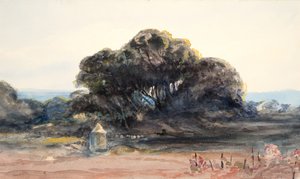 Landschap: dennenboom en kleine toren door Barbara Leigh Smith Bodichon