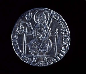 Achterzijde van een grote guelf met afbeelding van St. Johannes de Doper, geslagen in 1376 door Barduccio di Chierichino