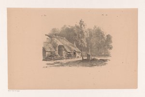 Boerenhoeve met kar door Barend Cornelis Koekkoek