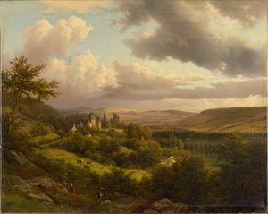 Luxemburgs landschap met uitzicht op kasteel Berg door Barend Cornelis Koekkoek