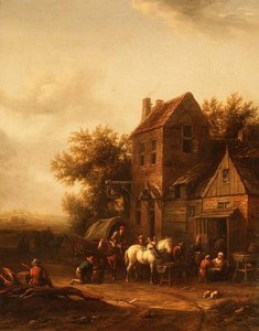 Twee Ruiters bij een Smidse