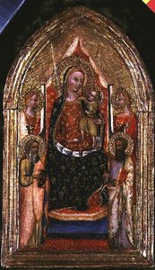 Madonna en kind op de troon met St. Bartholomeus en andere heiligen