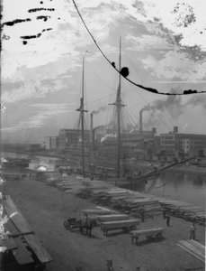 Houtschip op de Chicago River, Chicago, Illinois, VS
