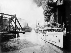 Passagiersboten in de Chicago River, Chicago, Illinois, VS, ca. 1905 door Barnes and Crosby