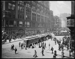 Uitzicht op The Fair Store op State Street, Chicago, Illinois, VS, ca.1905 (zwart-wit foto)