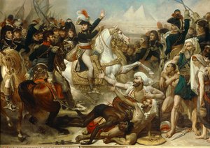 Expeditie van Egypte (1798-1801): Napoleon Bonaparte spreekt het leger toe voor de Slag bij de Piramides