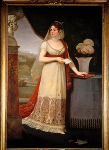 Portret van Josephine de Beauharnais (1763-1814) Ze kijkt naar een buste die haar zoon, Eugene Rose de Beauharnais genaamd Prins Eugene (1781-1824), afbeeldt, een Malmaison - Schilderij door Antoine Jean Gros (1771-1835)