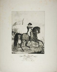 Napoleon vergezeld door zijn goede mannen, terugkerend naar Frankrijk op 1 maart 1815