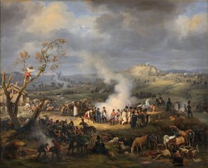 Napoleon met zijn troepen aan de vooravond van de strijd