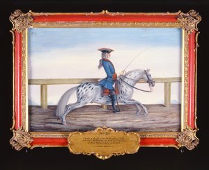 Nr. 29 Een schimmel van de Spaanse Rijschool dat een dressuurbeweging uitvoert door Baron Reis Eisenberg