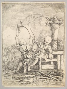 Chinese kinderen spelen met een papegaai, 1760-70 door Baron de Thiers Louis Antoine Crozat