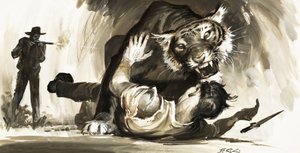 Tijger valt jager aan door Barrie Linklater