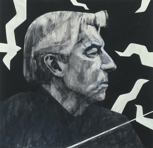 Portret van Herbert von Karajan, illustratie voor The Sunday Times, 1970s door Barry Fantoni