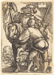 Rijdende vaandeldrager en voetsoldaat door Barthel Beham