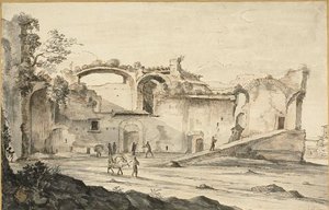 Reizigers voor een ruïne door Bartholomeus Breenbergh