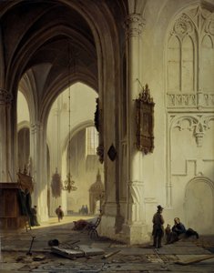 Kerkinterieur door Bartholomeus Johannes van Hove