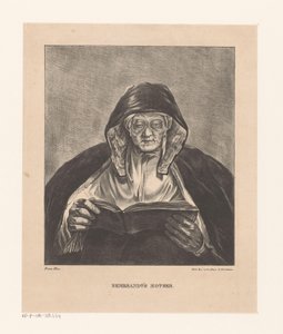 Portret van een oude lezende vrouw